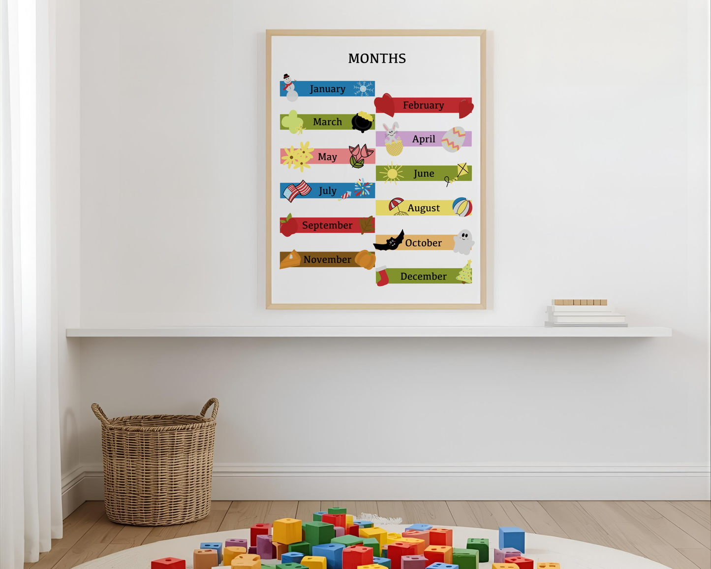 Months of the Year Poster Printable | Preschool Calendar Chart | Learning Months Wall Art | Classroom Educational Print