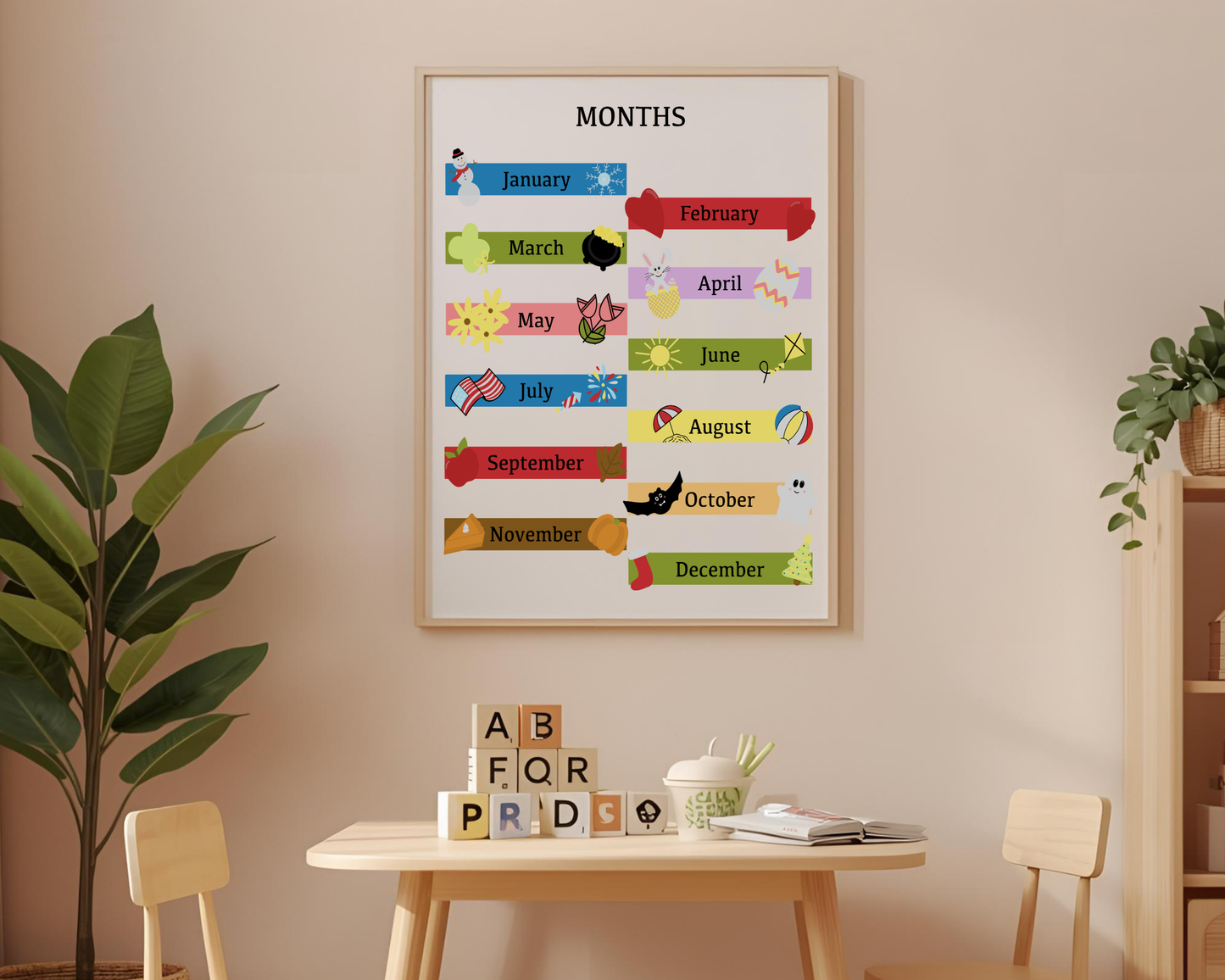 Months of the Year Poster Printable | Preschool Calendar Chart | Learning Months Wall Art | Classroom Educational Print