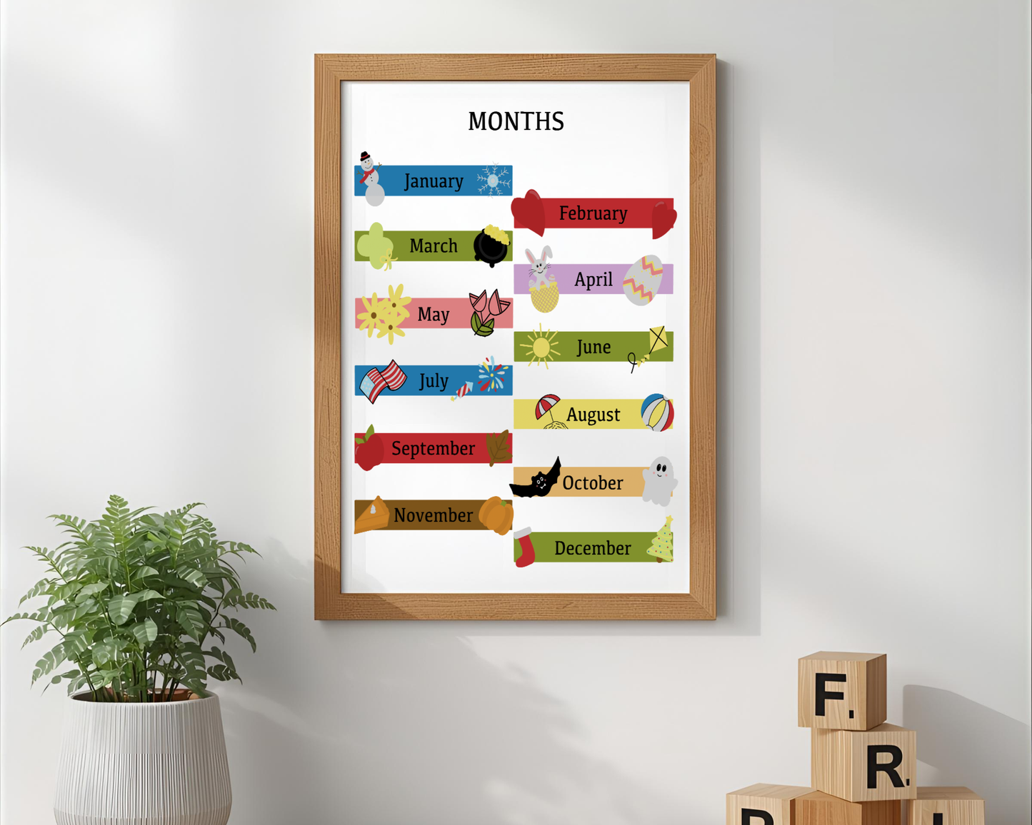 Months of the Year Poster Printable | Preschool Calendar Chart | Learning Months Wall Art | Classroom Educational Print