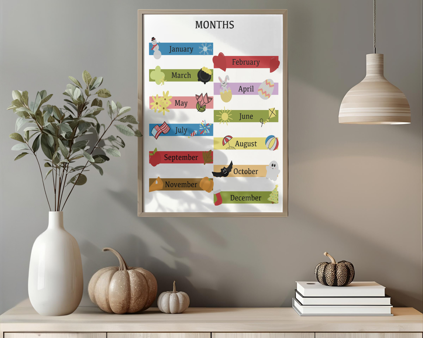 Months of the Year Poster Printable | Preschool Calendar Chart | Learning Months Wall Art | Classroom Educational Print