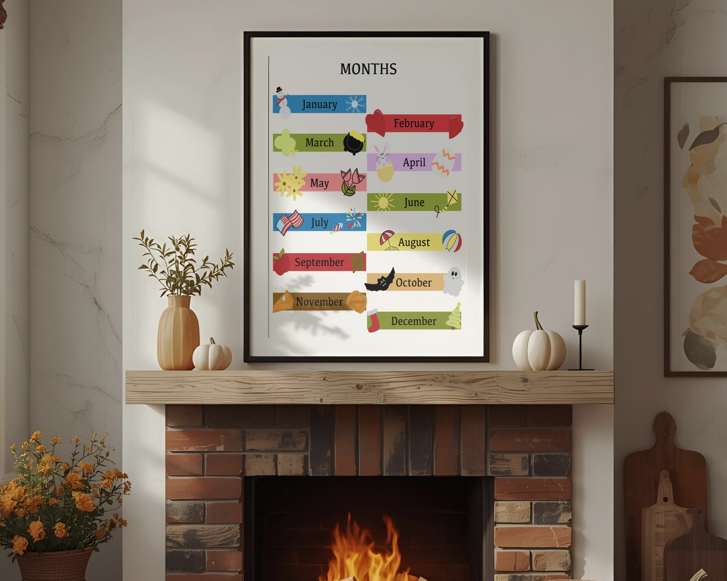 Months of the Year Poster Printable | Preschool Calendar Chart | Learning Months Wall Art | Classroom Educational Print