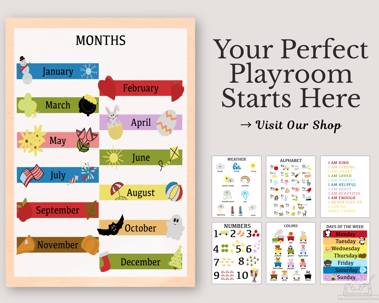 Months of the Year Poster Printable | Preschool Calendar Chart | Learning Months Wall Art | Classroom Educational Print