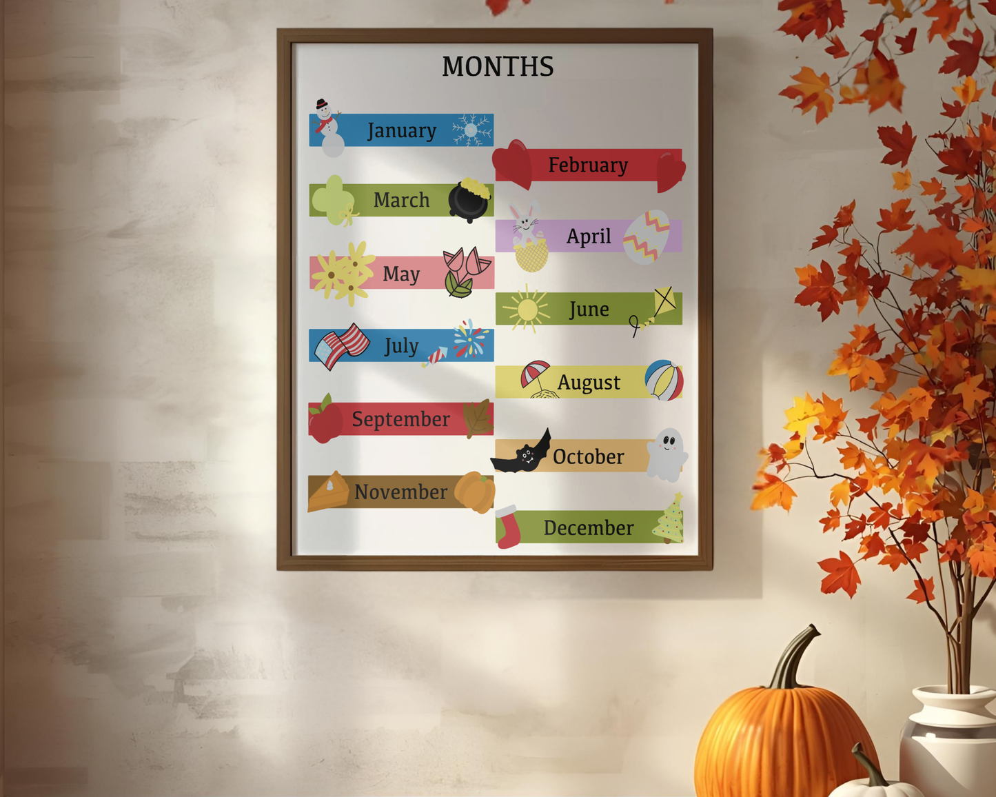 Months of the Year Poster Printable | Preschool Calendar Chart | Learning Months Wall Art | Classroom Educational Print