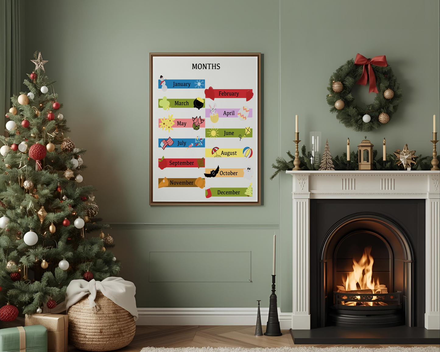 Months of the Year Poster Printable | Preschool Calendar Chart | Learning Months Wall Art | Classroom Educational Print