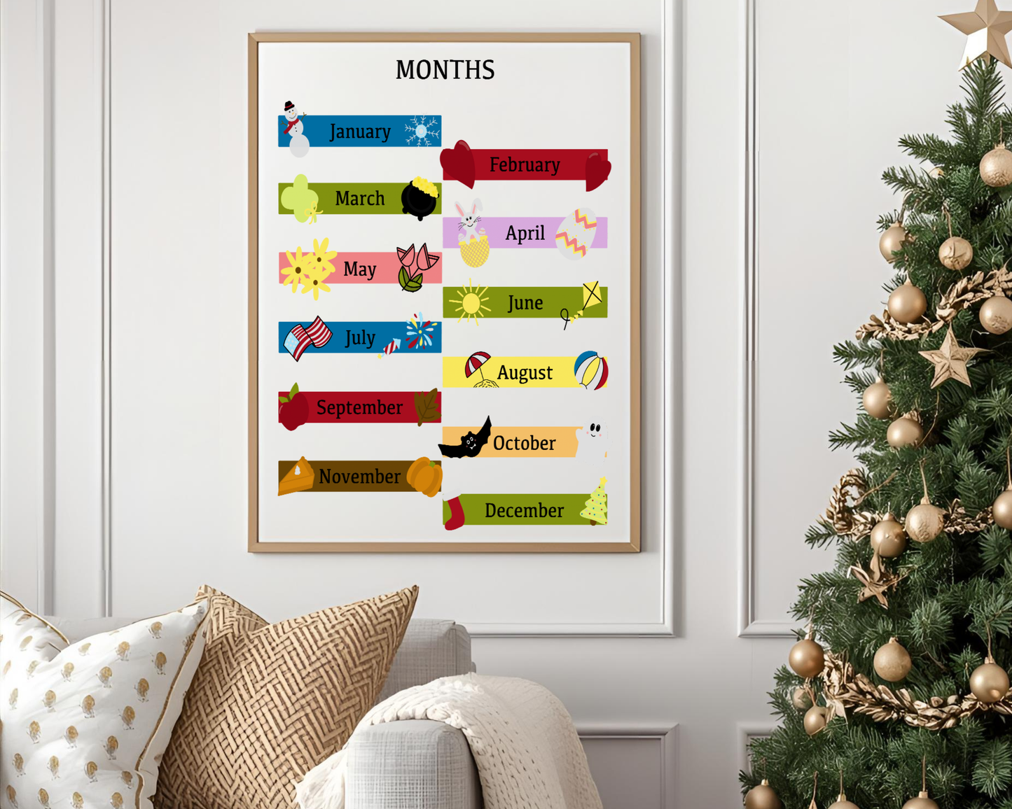 Months of the Year Poster Printable | Preschool Calendar Chart | Learning Months Wall Art | Classroom Educational Print