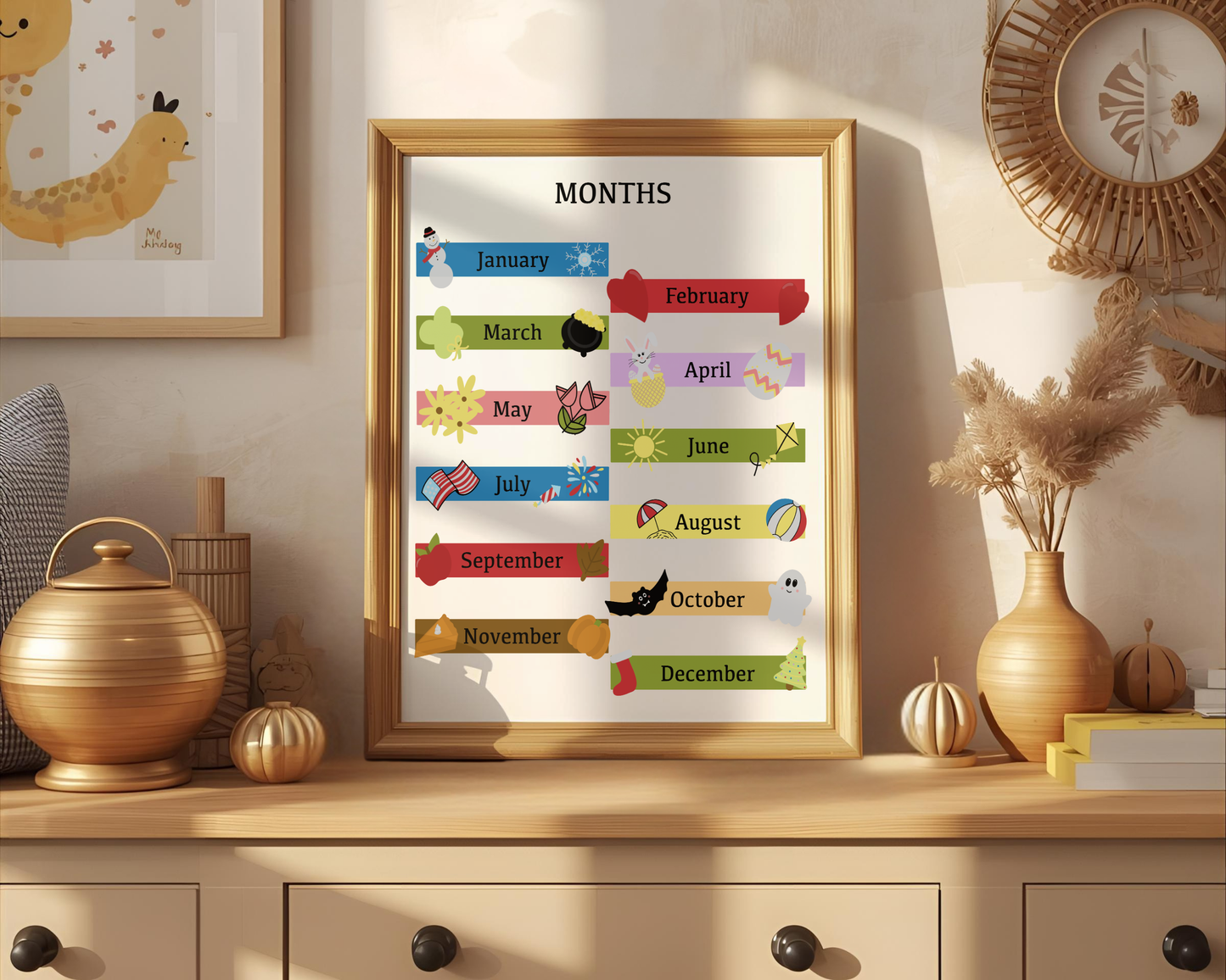 Months of the Year Poster Printable | Preschool Calendar Chart | Learning Months Wall Art | Classroom Educational Print