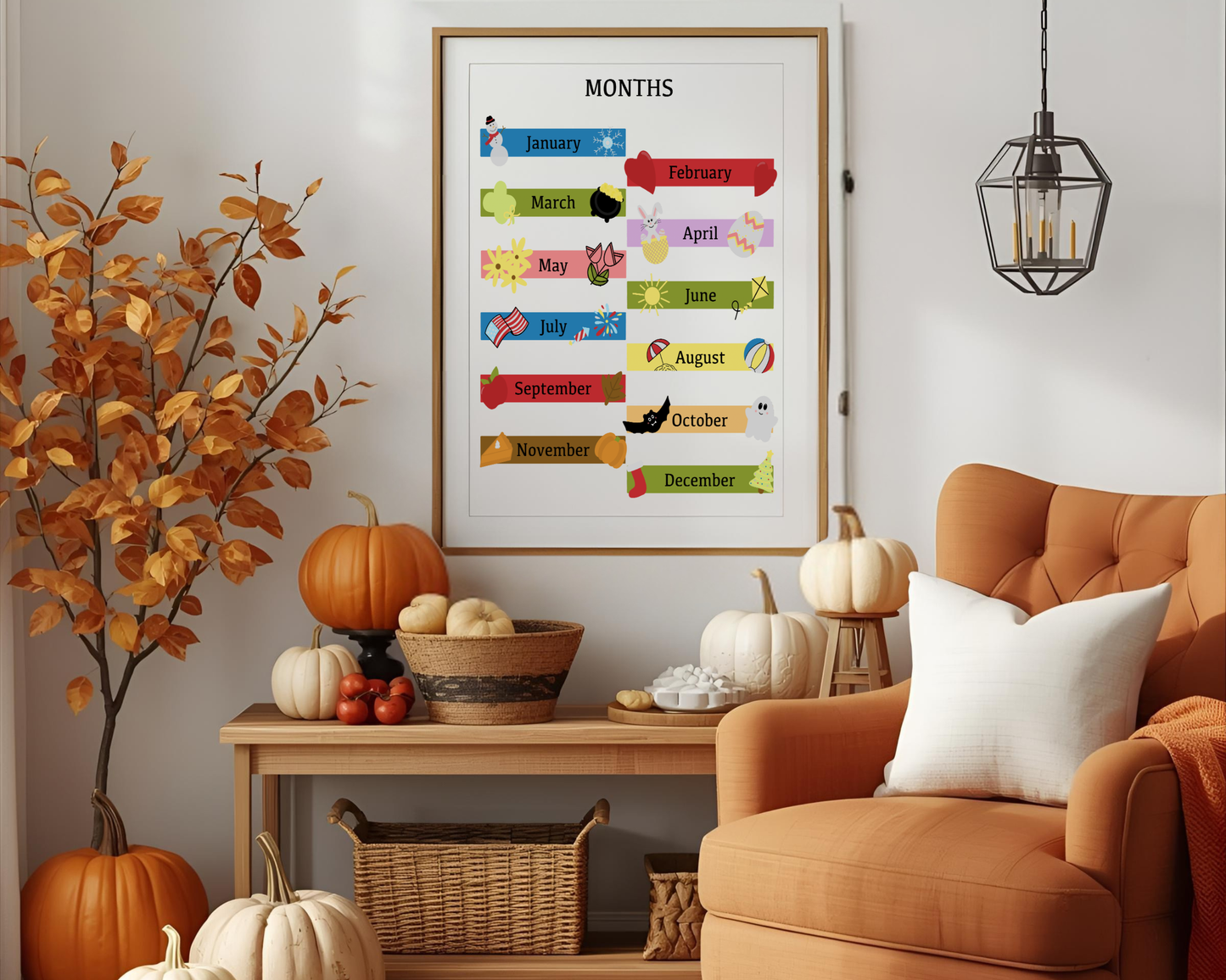 Months of the Year Poster Printable | Preschool Calendar Chart | Learning Months Wall Art | Classroom Educational Print