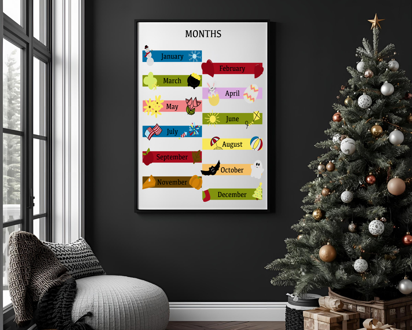 Months of the Year Poster Printable | Preschool Calendar Chart | Learning Months Wall Art | Classroom Educational Print