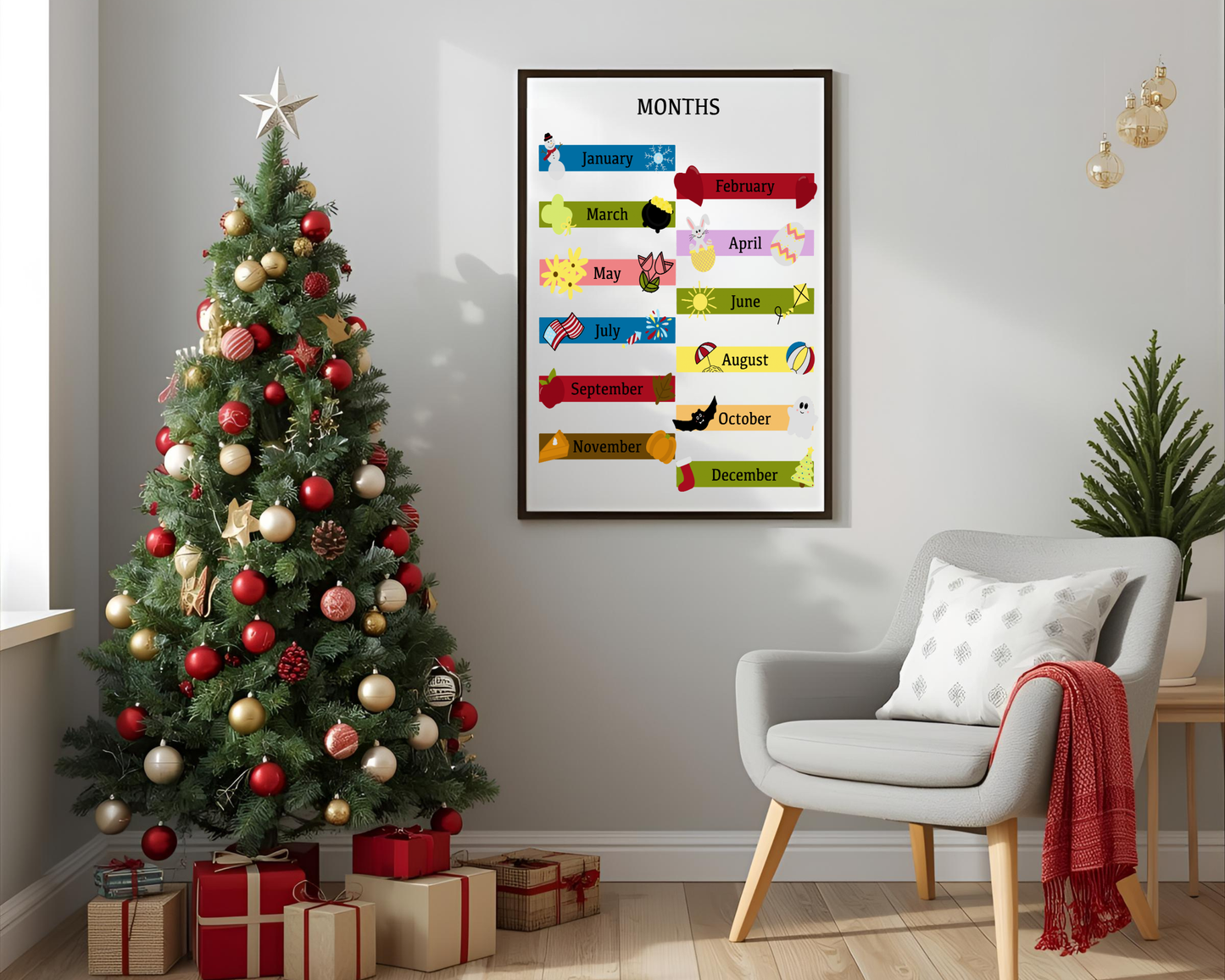 Months of the Year Poster Printable | Preschool Calendar Chart | Learning Months Wall Art | Classroom Educational Print