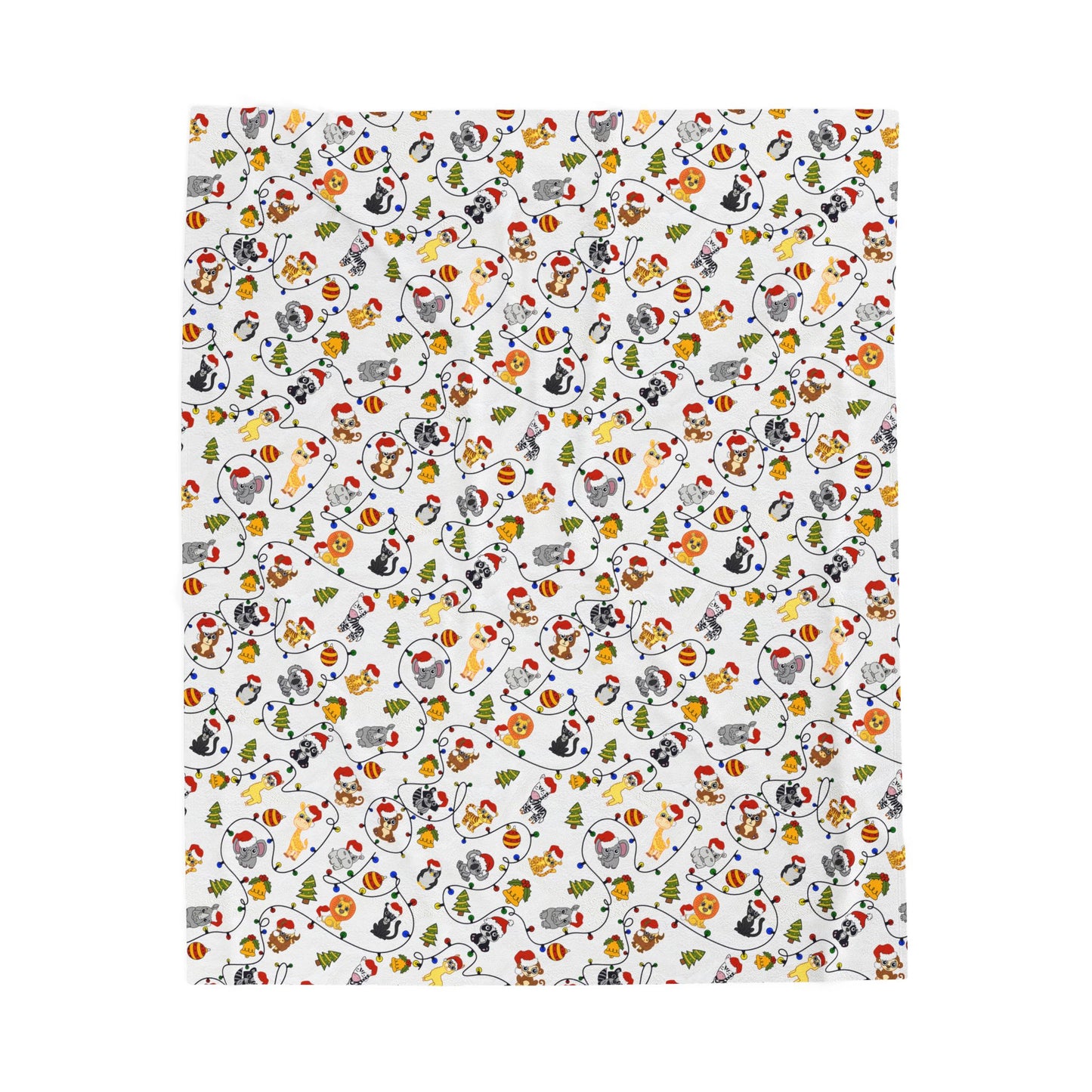 Safari Christmas Blanket – Velveteen Plush Throw with Santa Hat Animals, Trees & Ornaments