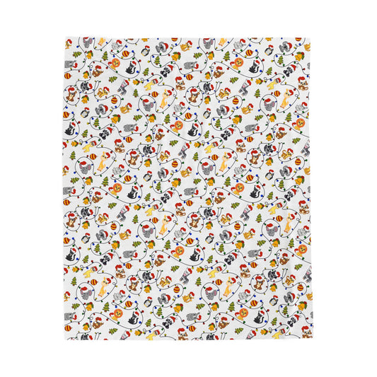Safari Christmas Blanket – Velveteen Plush Throw with Santa Hat Animals, Trees & Ornaments