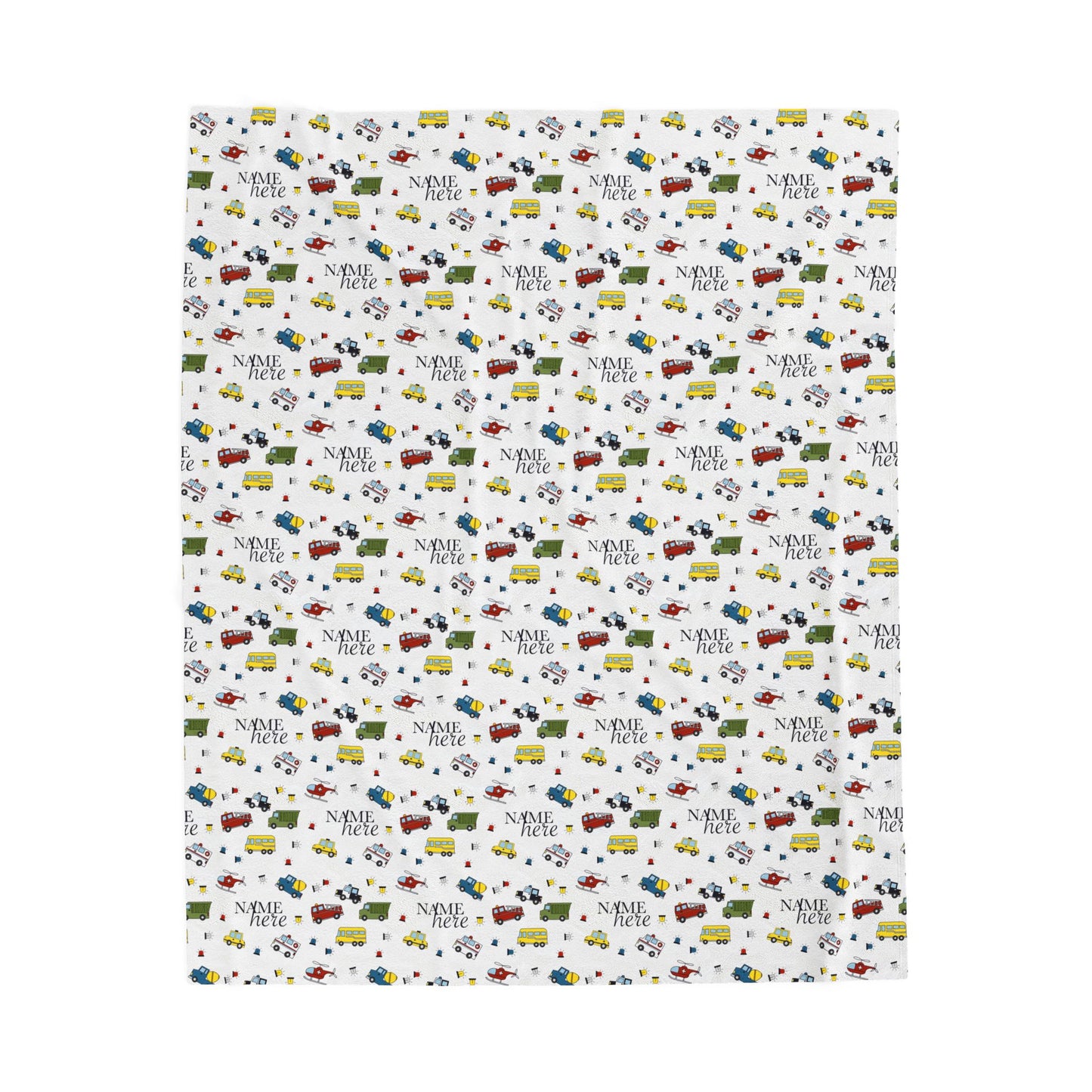 Personalized Kids Car Blanket Custom Name Velveteen Plush Throw with Trucks and Cars Holiday Gift